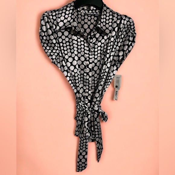 Apt. 9 Black and White Polka Dot Button Down Shirt - Picture 4 of 7